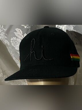 Rastaclat Snapback Hat Black “Hi” Script Rasta Stripe Cap